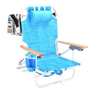 Aqua Blue Beach Chair, Oxford Cloth and Rubber Wood Handle Beach Chairs with Built in Towel, 5-Position Adjustable