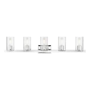 Bannock 42 in. 5-Light Polished Chrome Vanity Light with Clear Glass