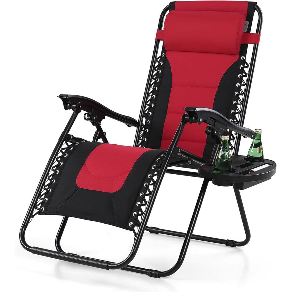 Padded Zero Gravity Foldable Metal Outdoor Lounge Recliner Chair with Pillo