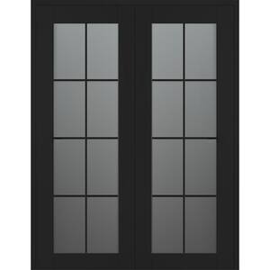 Vana 8-Lite 64 in. x 96 in. Both Active 8-Lite Frosted Glass Black Matte Wood Composite Double Prehung Interior Door