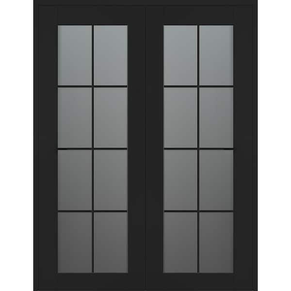 Vona 8-Lite 48 in. x 80 in. Both Active 8-Lite Frosted Glass Black Matte Wood Composite Double Prehung Interior Door