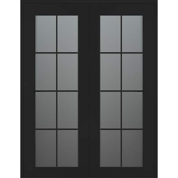 Belldinni Vona 8-Lite 36 in. x 80 in. Both Active 8-Lite Frosted Glass Black Matte Wood Composite Double Prehung Interior Door