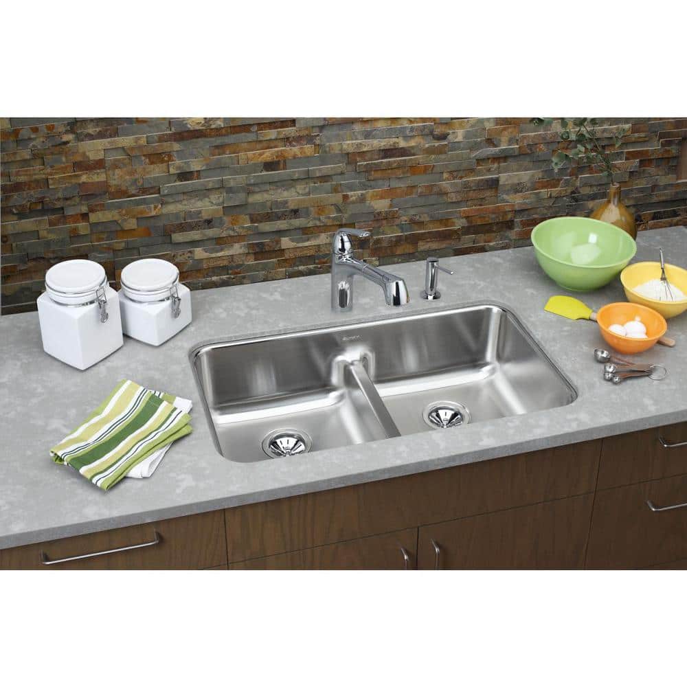 Lustrous Satin Stainless Steel Double Basin Undermount Sink