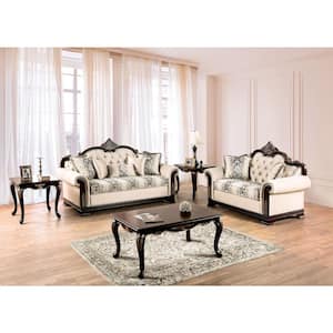 Escola 65.75 in. Beige Damask Fabric 2-Seater Loveseat With Pillows