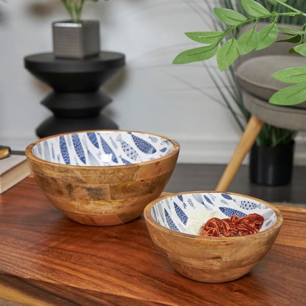 Litton Lane Blue Handmade Mango Wood Nesting Decorative Bowl (Set of 2)