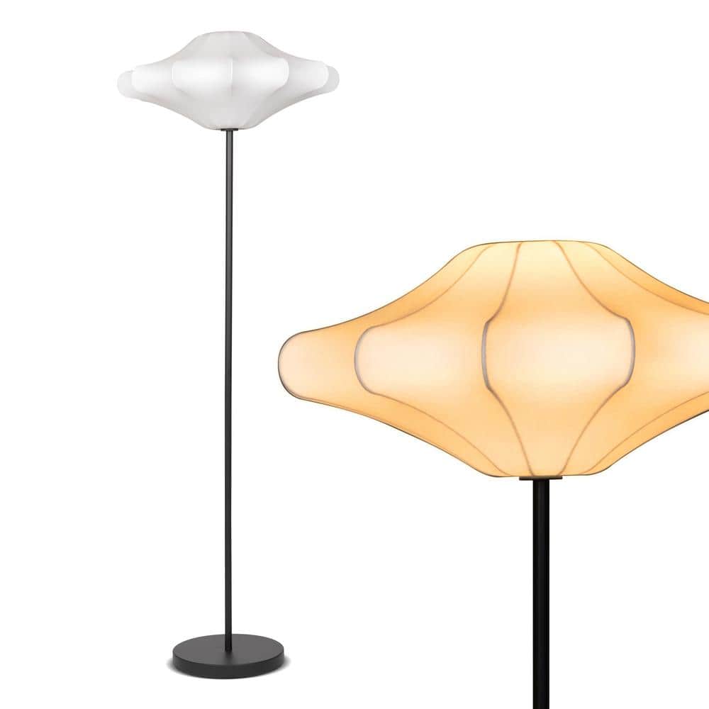 Atlas 67 in. Classic Black Modern & Contemporary 1-Light LED Standard Floor Lamp with White Plastic Round Shade price history on PriceWatchPro