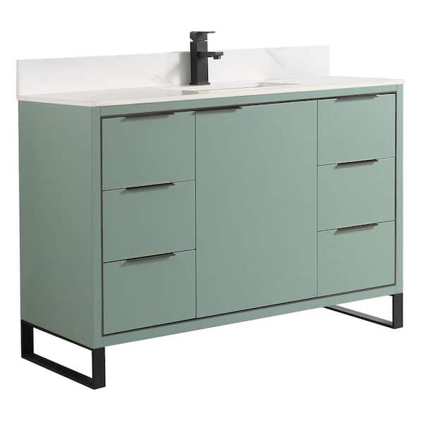 FINE FIXTURES Opulence 48 in. W x 18 in. D x 33.5 in. H Single Sink Bath Vanity in Mint Green with White Carrara Top