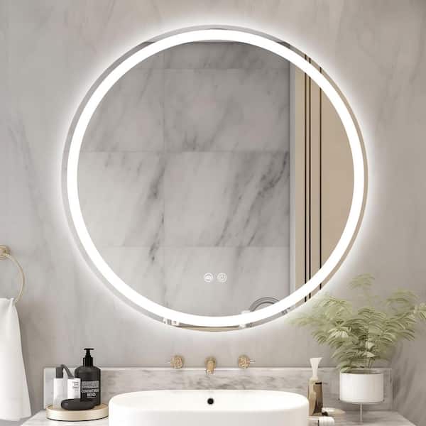 24 in. W x 24 in. H Round LED Anti-Fog Frameless Wall Mirror Bathroom Vanity Mirror With Front Light And Backlight