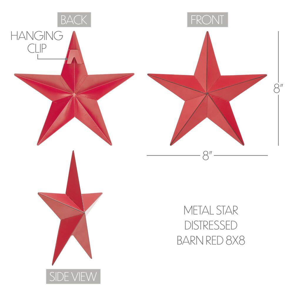 1-Piece 8 in. x 8 in. Barn Red Distressed Metal Star Wall Decor
