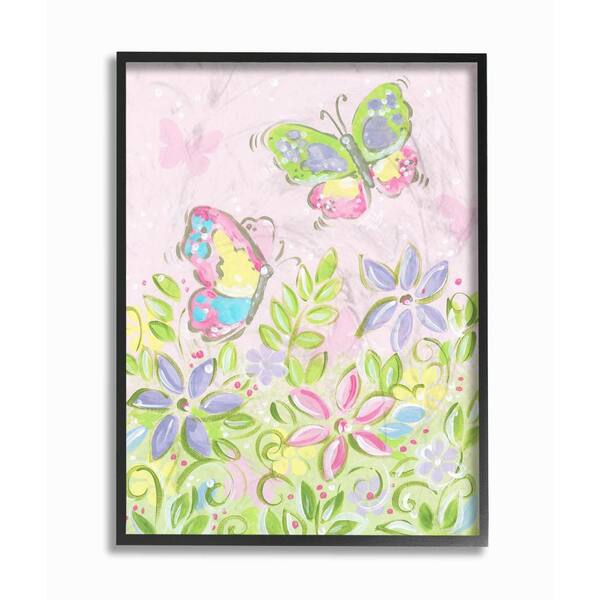 Stupell Industries 16 in. x 20 in. "Pastel Butterflies and Flowers" by Reesa Qualia Wood Framed Wall Art