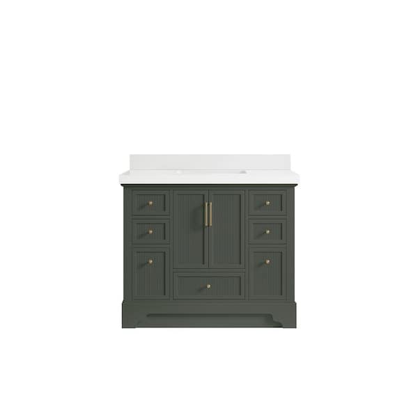 Willow Collections Alys 42 in. W x 22 in. D x 36 in. H Single Sink Bath Vanity in Pewter Green with 2 in. white qt top