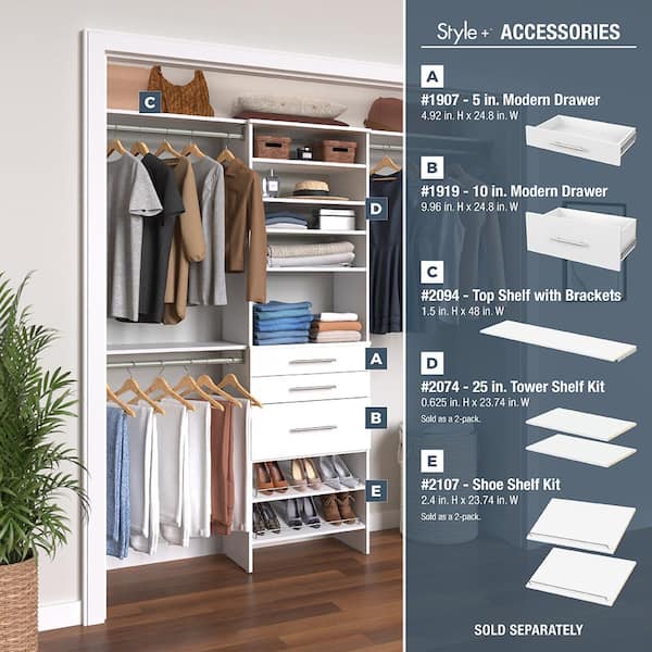 Selectives 60 in. W - 120 in. W White Reach-In Tower Wall Mount 6-Shelf  Wood Closet System