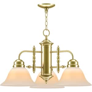 3 Lights Polished brass Chandelier with Opal glass shade