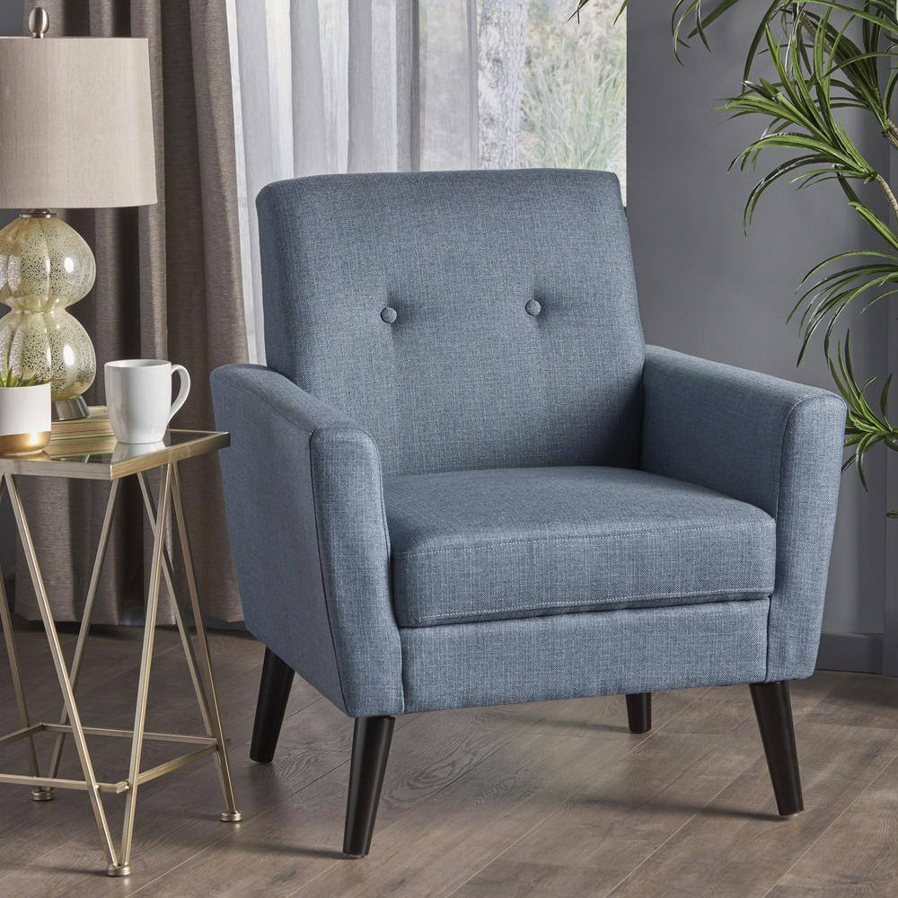 Mid-Century Blue Wood Club Chair with Dark Brown Legs