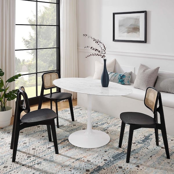 Lippa 54 in. Oval Faux Marble Dining Table in White