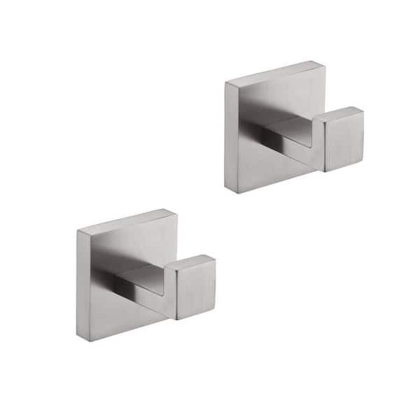 Stainless Steel Wall-Mounted J-Hook Robe/Towel Hook for Bathroom, Bedroom, Kitchen in Brushed Nickel (2-Pack)