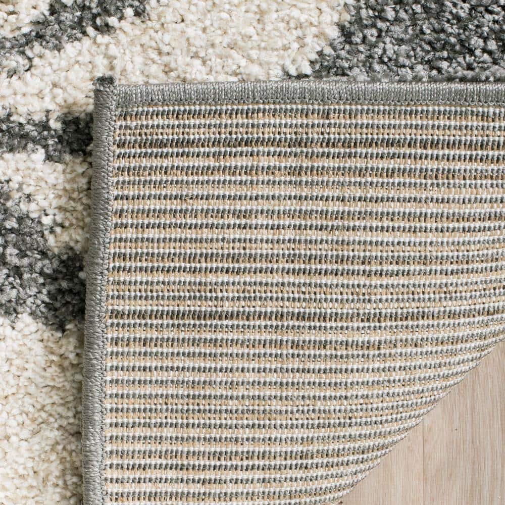 Grey and Beige Floral Shag Synthetic Area Rug