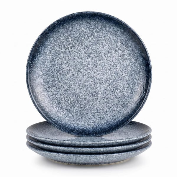 4-piece Blue 10.5 in. Ceramic Dinner Plates, Flat Round Plates for Dinner, Microwave, Oven, Dishwasher Safe