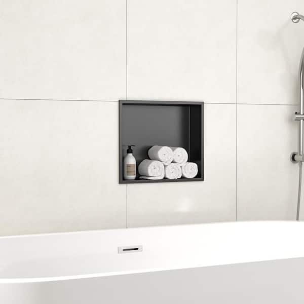 14 in. W x 4 in. H x 12 in. D Stainless Steel Shower Niche Set of 1 Piece in Matte Black Single Shelf Organizer Storage