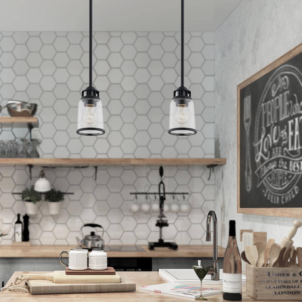 Lawrenceville Mini Black Hand-Blown Seeded Glass Pendant Light