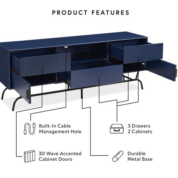 Furniture of America Yaztra Blue TV Stand Fits TV's up to 65 in