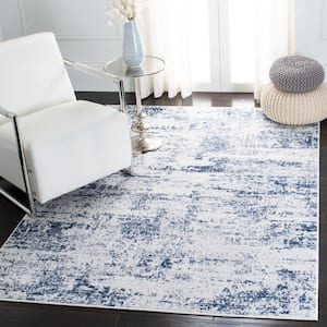 Amelia Ivory/Navy 3 ft. x 3 ft. Abstract Distressed Square Area Rug