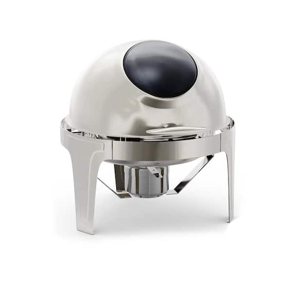 6.3 Qt. Round Stainless Steel Chafing Dish Buffet Server with Visible Roll Top, Food Pan & Water Pan