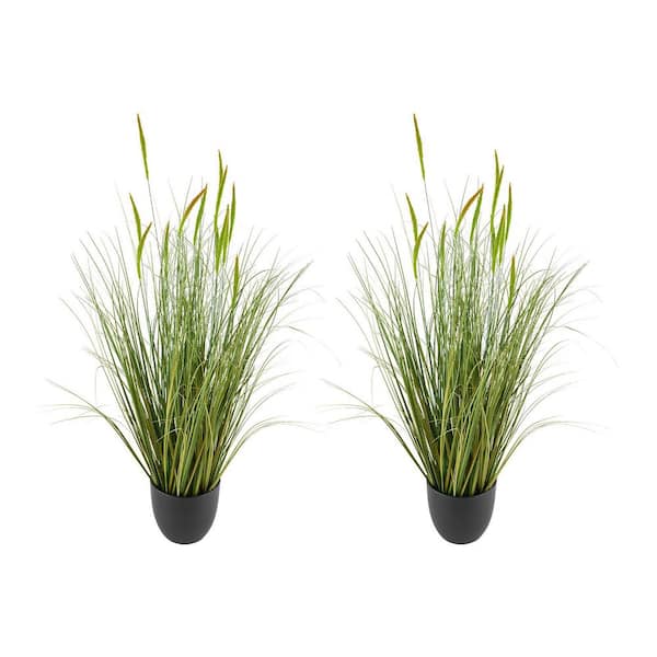 Artificial Grass Plant, 2 Pack 35 in. Cattail Grass in Pot, PVC Faux Greenery Shrubs 13.78 in. H, 2025 Update