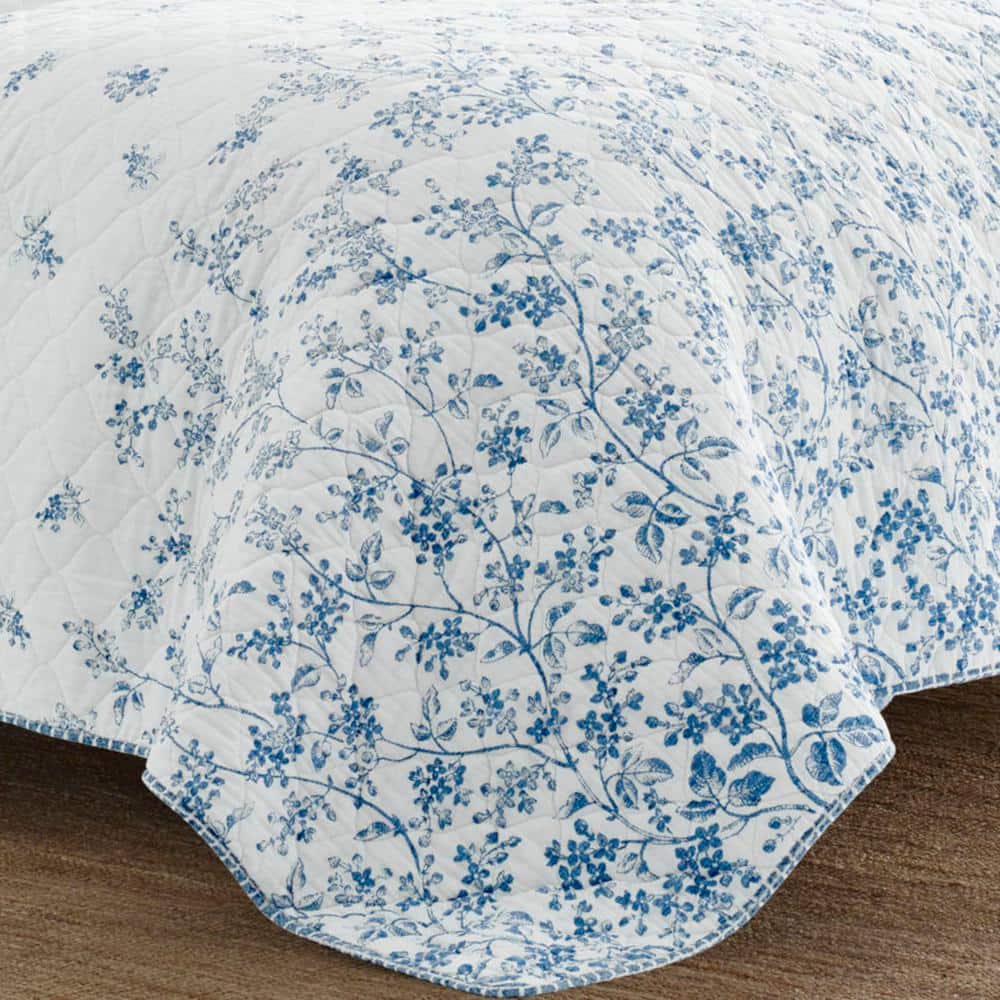Flora Blue Reversible Cotton Twin Quilt Set