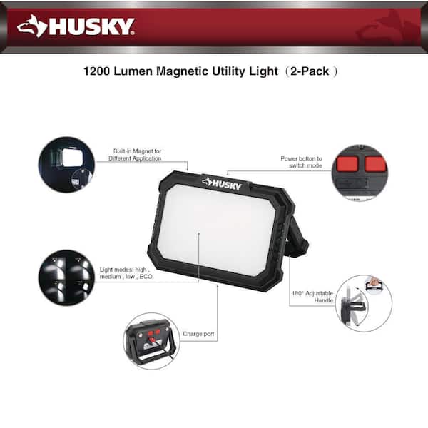 Husky Husky 2-Pack 1200 Lumens Rechargeable Magnetic Utility Light