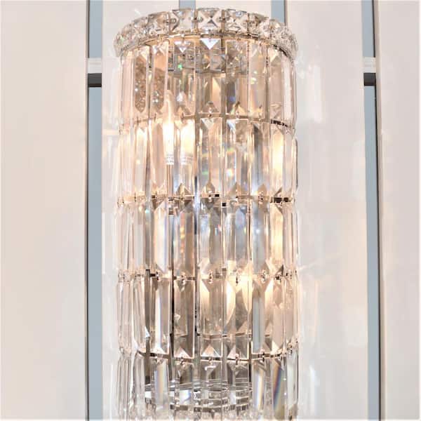 Worldwide Lighting Cascade 2 Light Chrome Clear Crystal Sconce W23511c8 The Home Depot