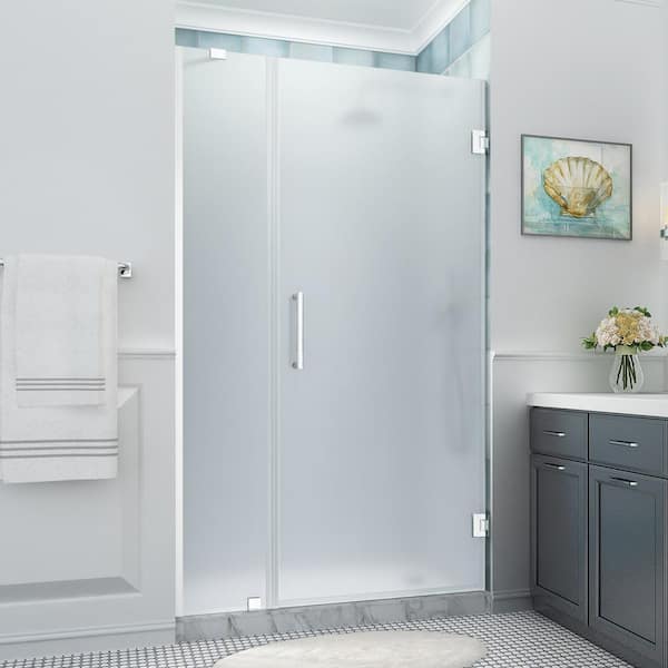Aston Belmore XL 47.25 - 48.25 in. x 80 in. Frameless Hinged Shower Door with Ultra-Bright Frosted Glass in Stainless Steel