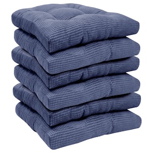 Fluffy Tufted Memory Foam Square 16 in. x 16 in. Non-Slip Indoor/Outdoor Chair Cushion with Ties, Navy (6-Pack)