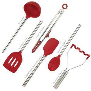 Cayenne Red Silicone and Stainless Steel 6-Piece Utensil Set