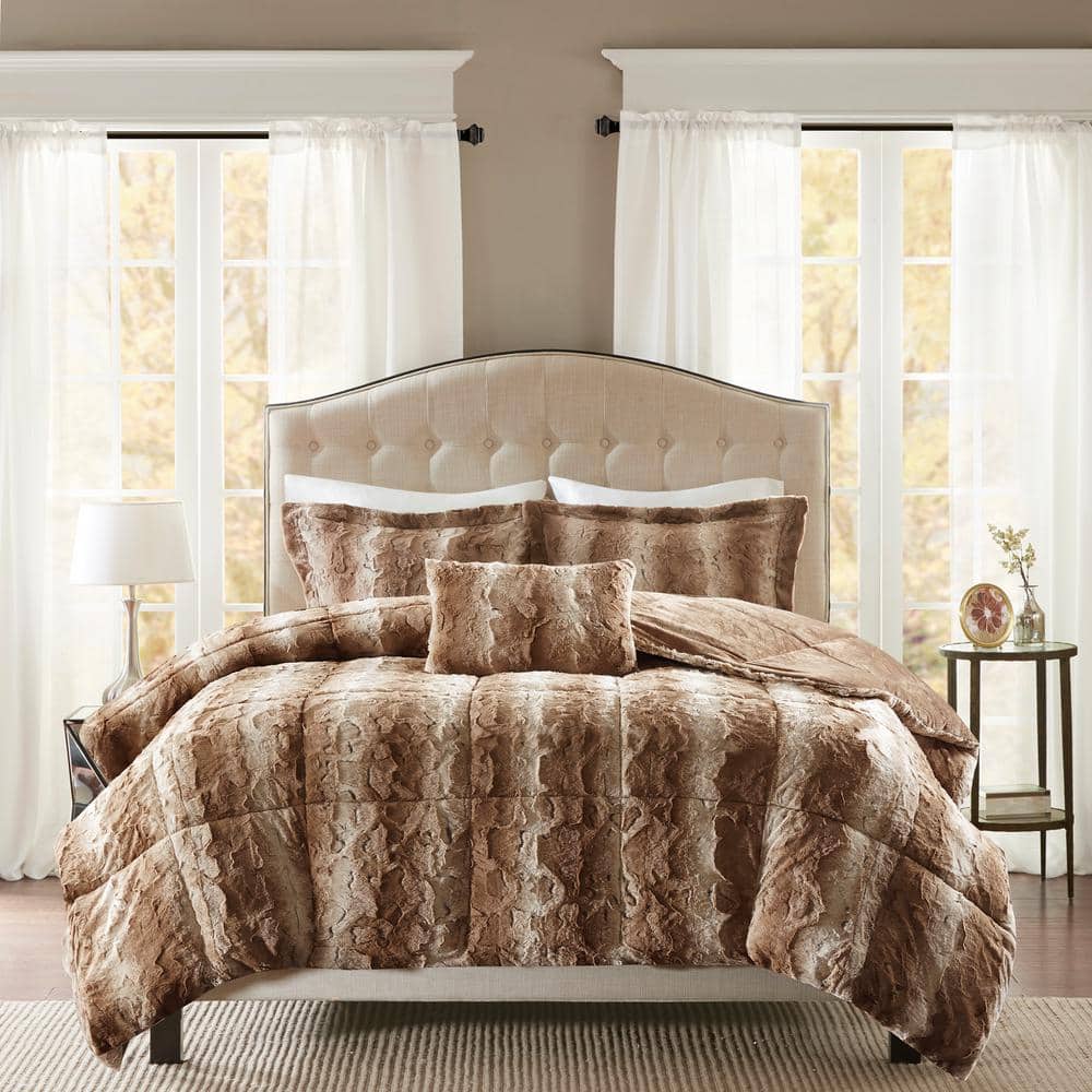 Tan Faux Fur Down Alternative Comforter Set
