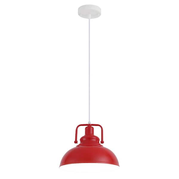 1-Light Red Farmhouse Industrial Pendant Light Fixture with Metal Shade
