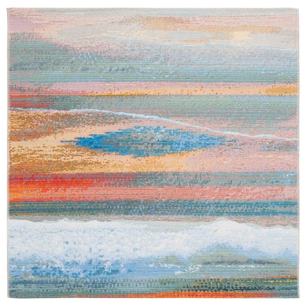 Barbados Light Blue/Pink 8 ft. x 8 ft. Gradient Abstract Indoor/Outdoor Square Area Rug