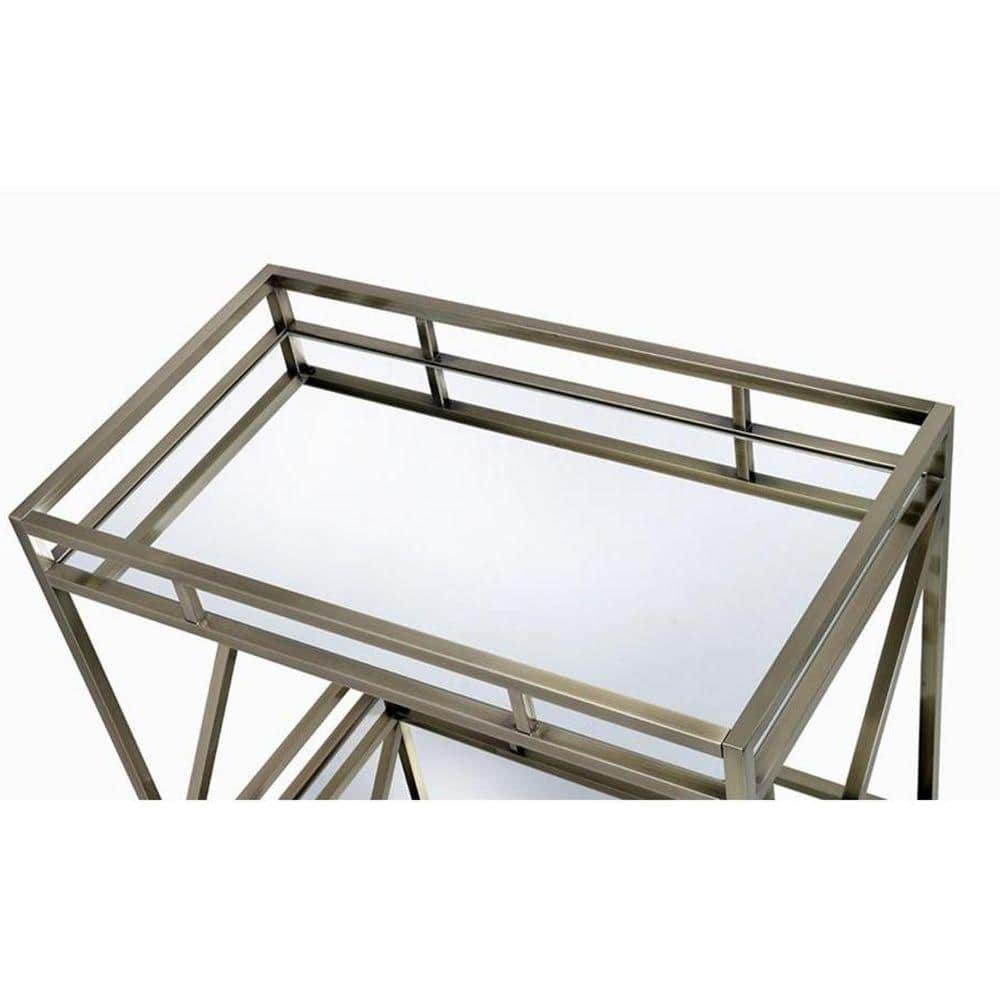 Elegant Silver Metal and Glass Rectangular Serving Cart with Wine Storage