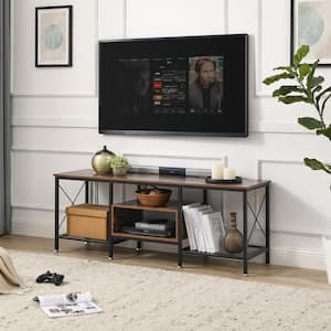 Industrial TV Stand Television Cabinet 3-Tier Console with Open Storage Shelves 55 in. Brown