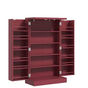 5-Shelf Red Wood Pantry Organizer with 12-Tire Rack and Adjustable Shelves