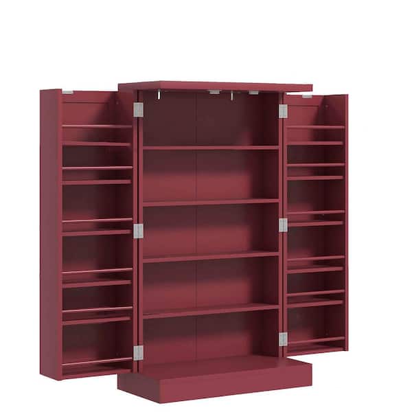 Unbranded 5-Shelf Red Wood Pantry Organizer with 12-Tire Rack and Adjustable Shelves