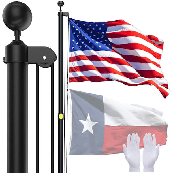 20FT Sectional Aluminum Extra Thick Flagpole with Reinforcing Ring, 5x3 US Flag and White Gloves, Heavy Duty