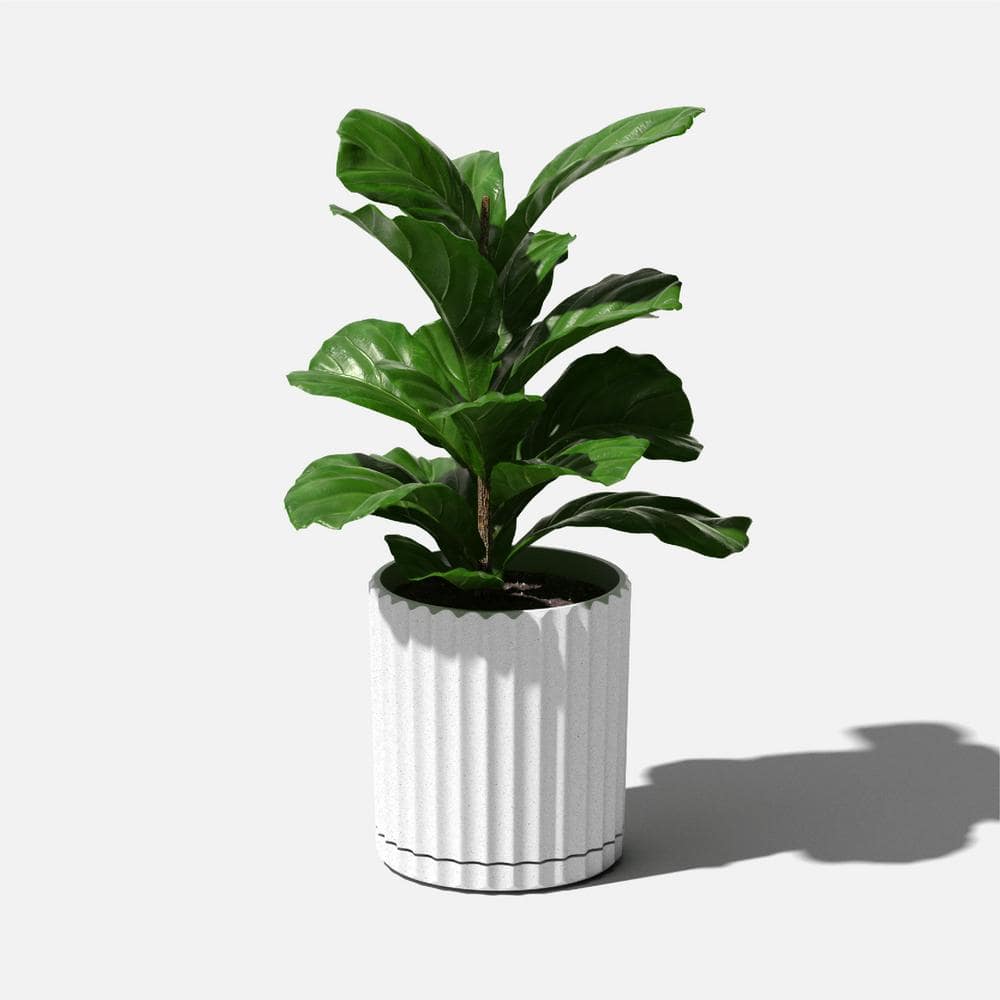 White 6" Plastic-Stone Composite Fluted Planter