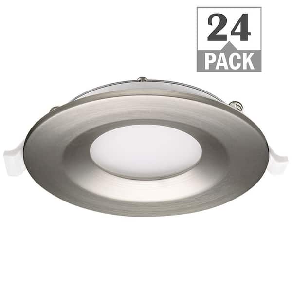 Commercial Electric 3 in. Canless Integrated LED Recessed Light Brushed Nickel Trim Kit 550 Lumens Adjustable CCT Kitchen Bathroom (24-Pack)
