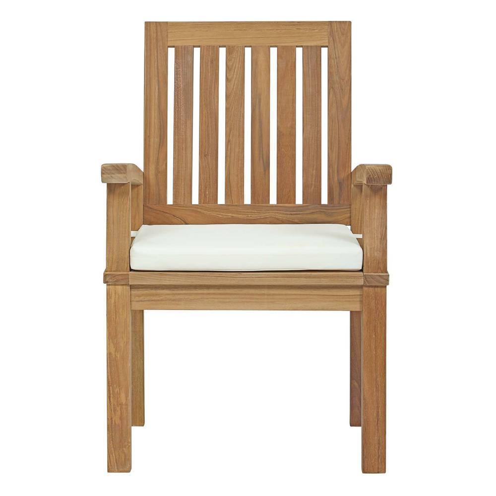 Natural Teak Outdoor Dining Chair with White Cushions