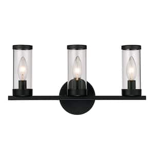 Fillmore 16.5 in. 3-Light Black Bathroom Vanity Light Fixture with Clear Glass Shades