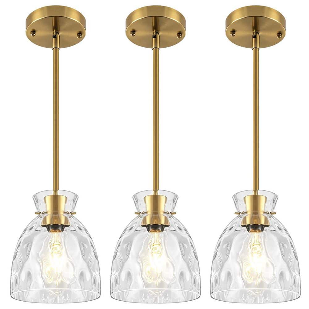 1-Light Gold Adjustable Pendant Light, Clear Hammered Bell Glass Shade for Kitchen Island, Dining Room(Set of 3) price history on PriceWatchPro