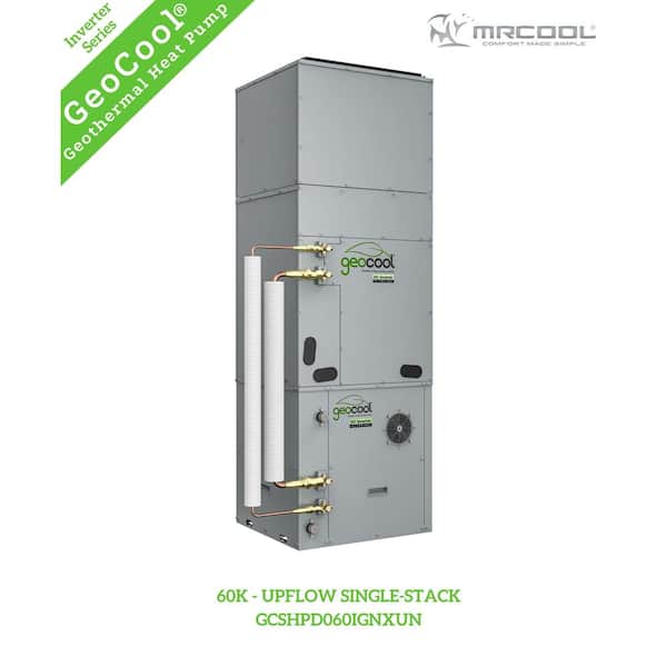 GeoCool Geothermal 60k BTU 5-Ton Vertical Upflow Single-Stack System with Quick Connect Line Set-Bottom Return
