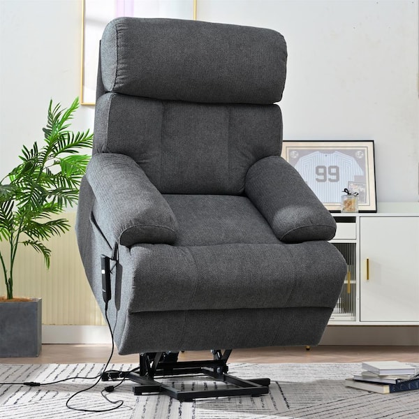 Dark Gray Flannel Fabric Power Lift Recliner Chair with Side Pockets, Thickened Cushions, Remote Control