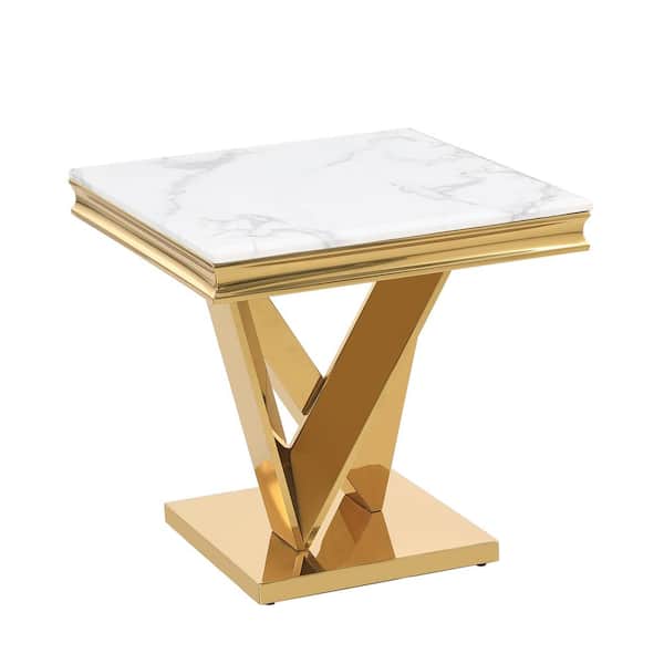 Best Master Furniture Titan 24 in. L Gold Square Faux Marble End